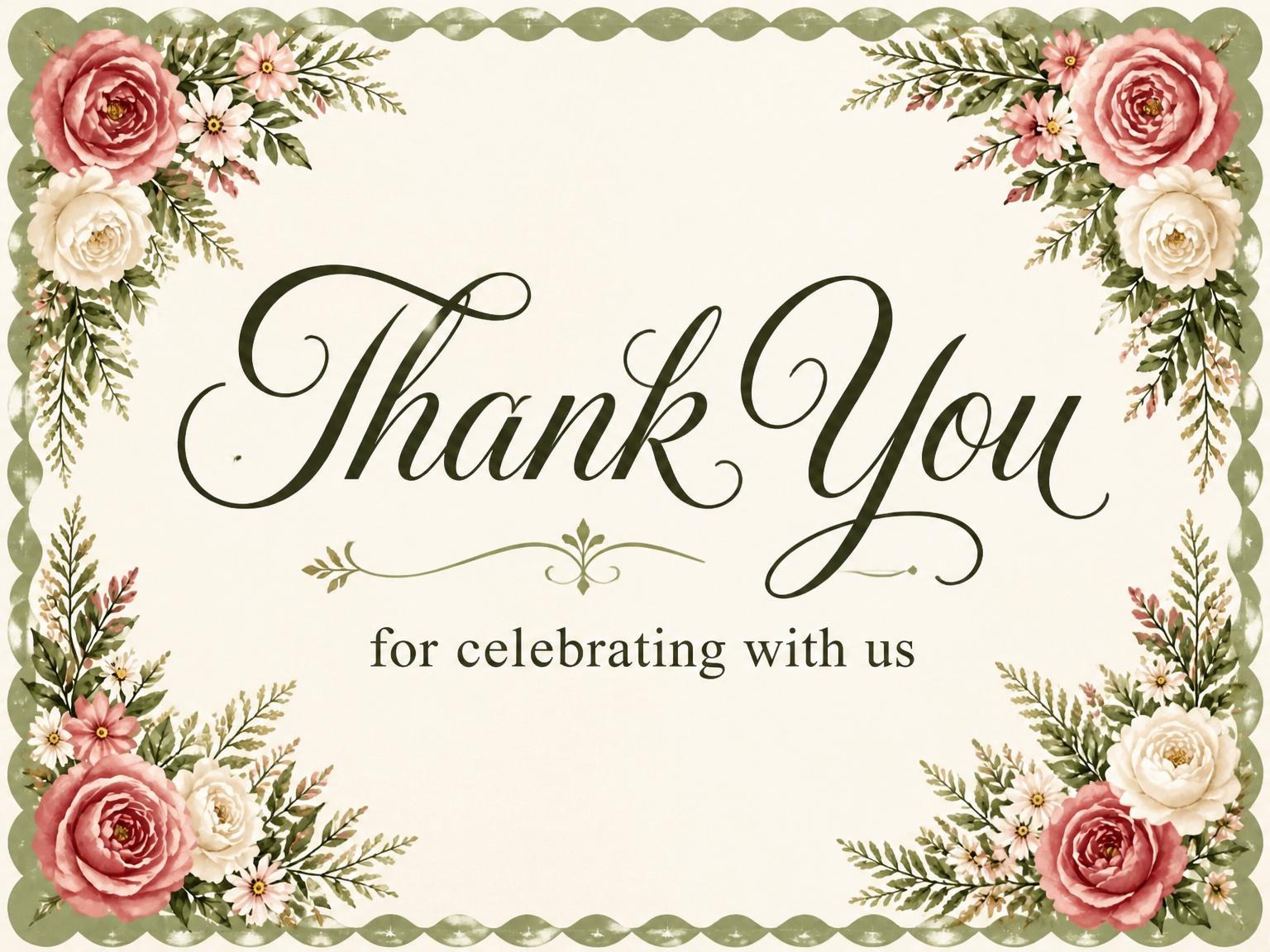 The matching thank-you card for the Watercolor Rose Fern 40th Birthday Invitation invitation