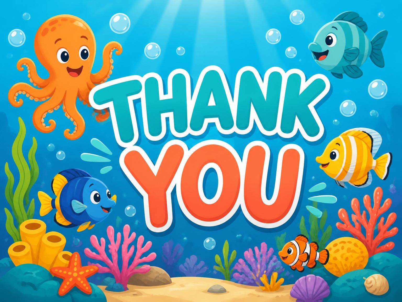 The matching thank-you card for the Underwater Octopus Coral Reef 5th Birthday invitation