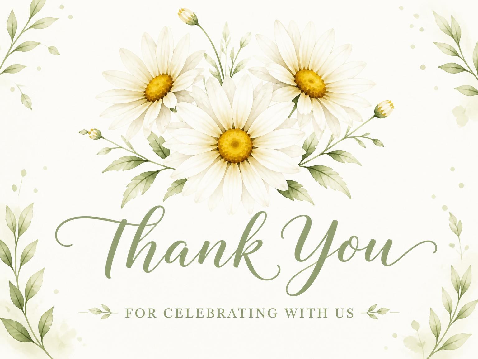 The matching thank-you card for the Watercolor Daisy Field 3rd Birthday Invitation invitation