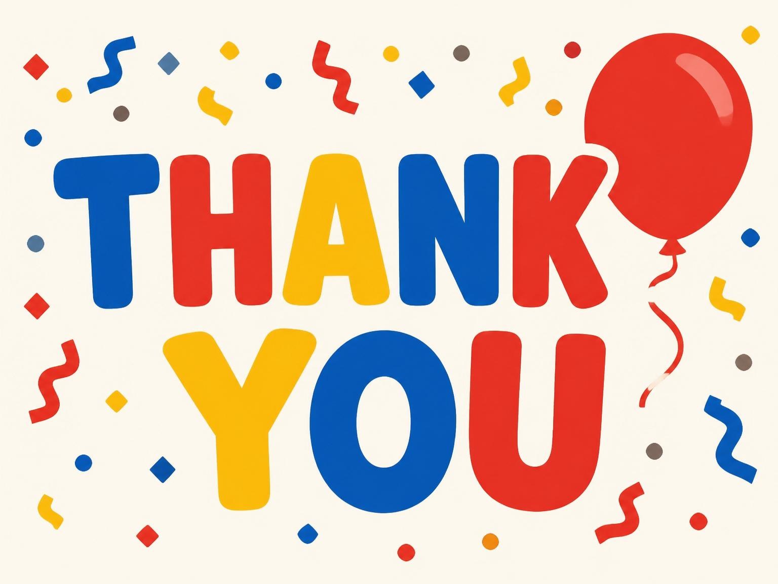 The matching thank-you card for the Primary Color Balloon 10th Birthday Invitation invitation