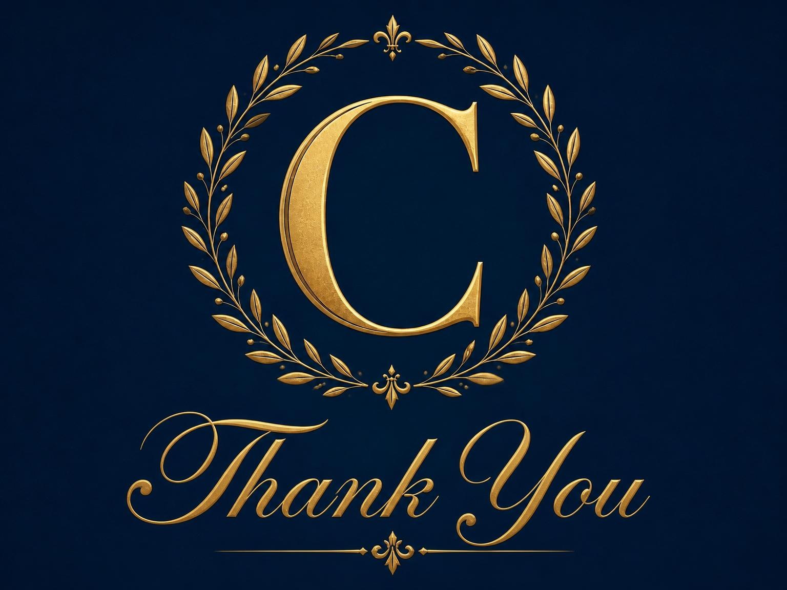 The matching thank-you card for the Navy and Gold Laurel 50th Birthday invitation