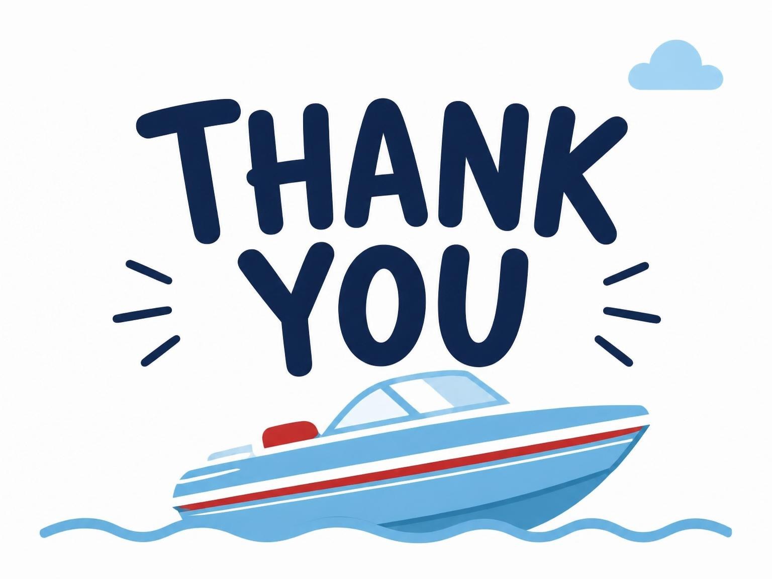 The matching thank-you card for the Red and Blue Motorboat 5th Birthday invitation