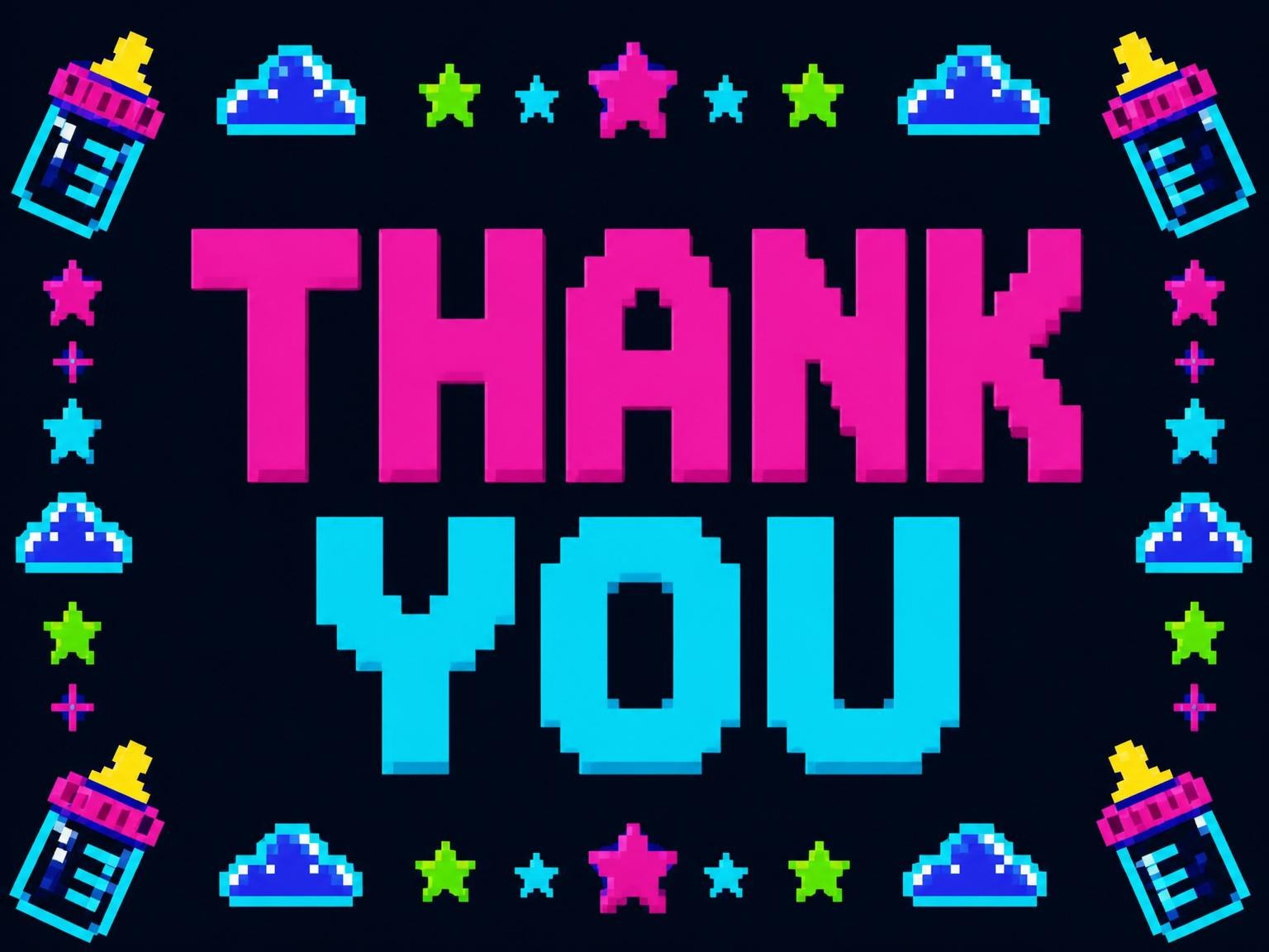 The matching thank-you card for the Neon Pixel Arcade Baby Shower invitation