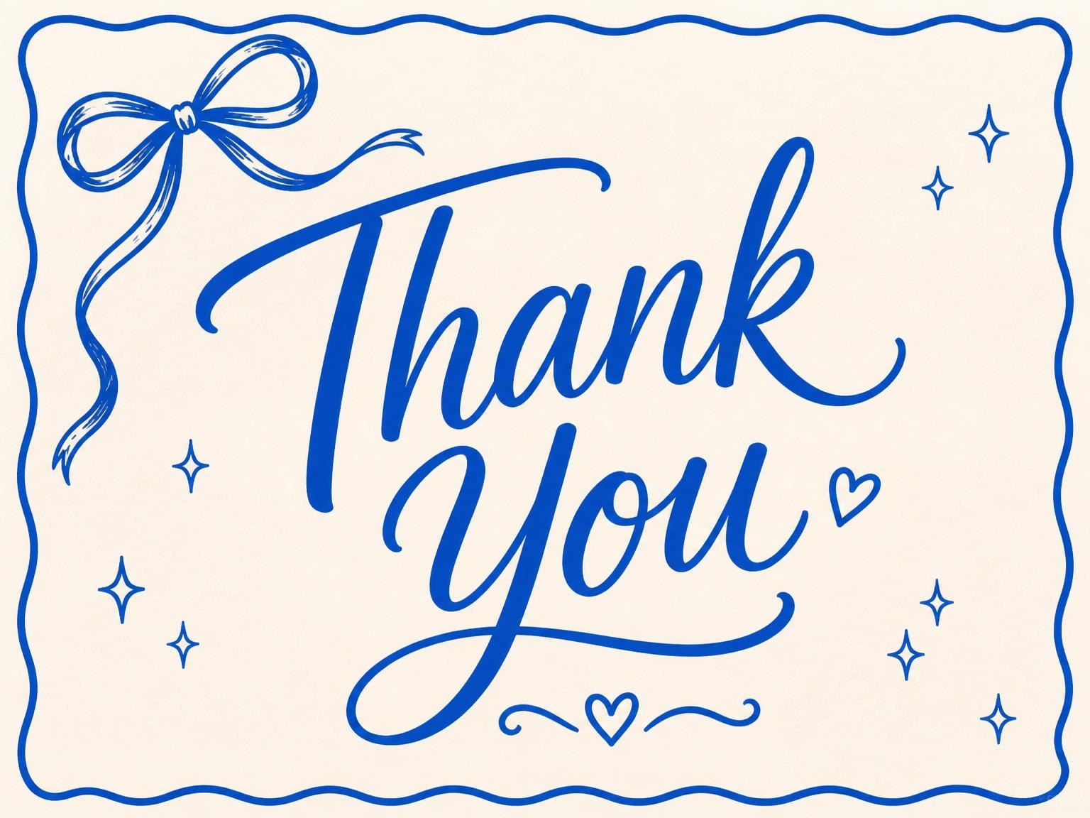 The matching thank-you card for the Royal Blue Ribbon 6th Birthday Invitation invitation