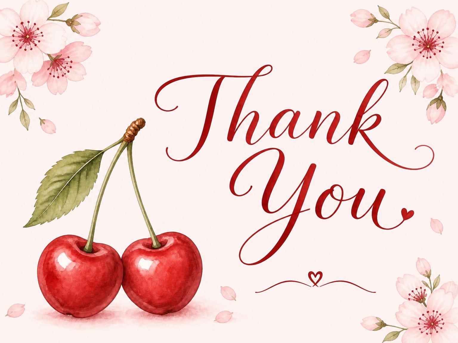 The matching thank-you card for the Watercolor Cherry Blossom 1st Birthday invitation
