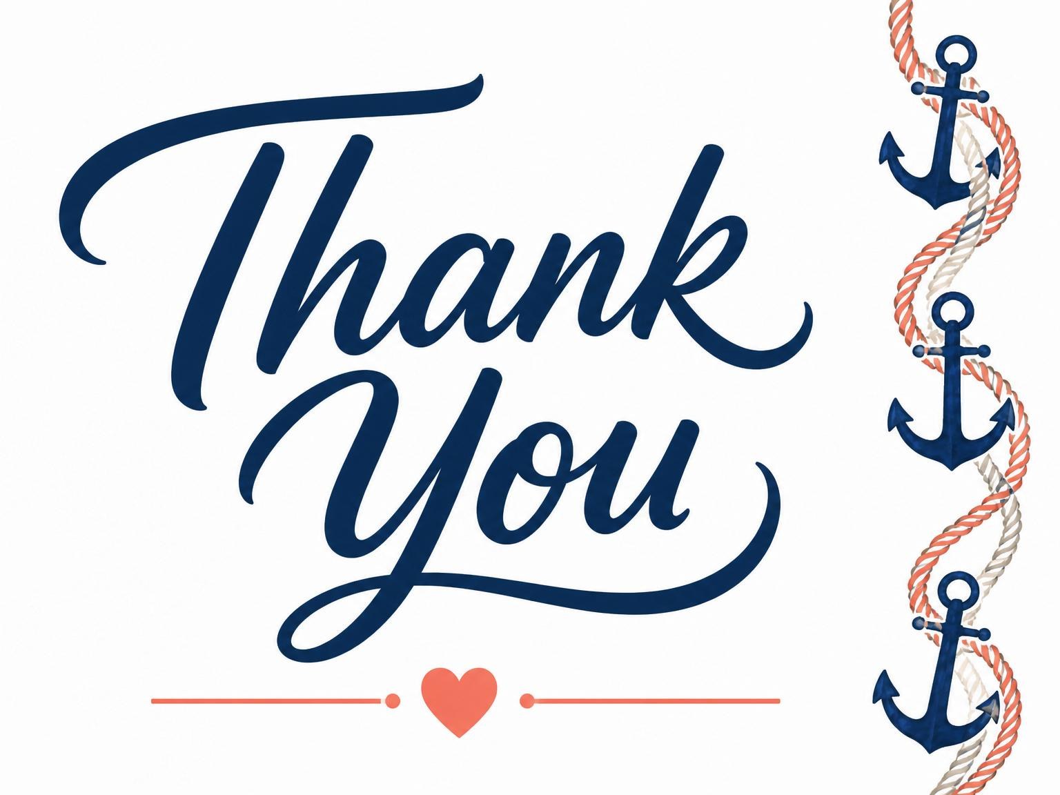 The matching thank-you card for the Navy Anchor Rope Beach Birthday invitation