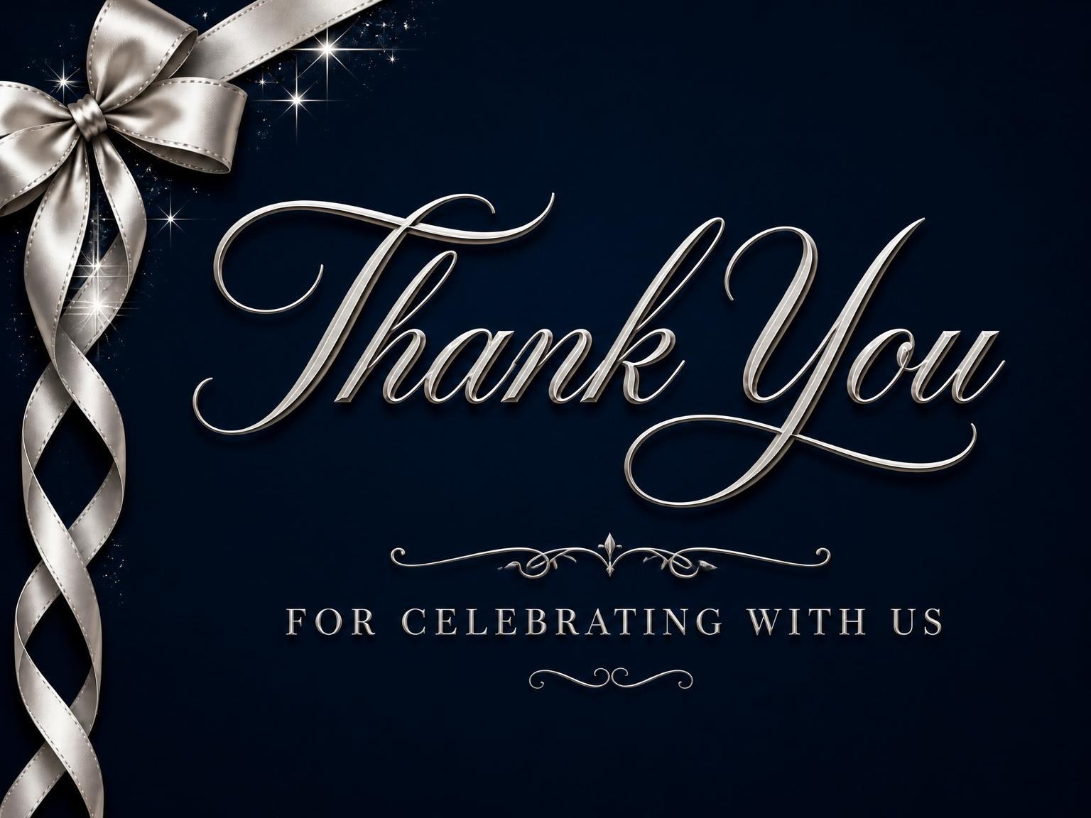 The matching thank-you card for the Navy Silver Ribbon 35th Birthday invitation
