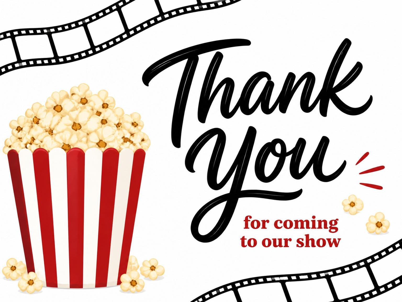The matching thank-you card for the Cinema Popcorn Motif 6th Birthday Invitation invitation