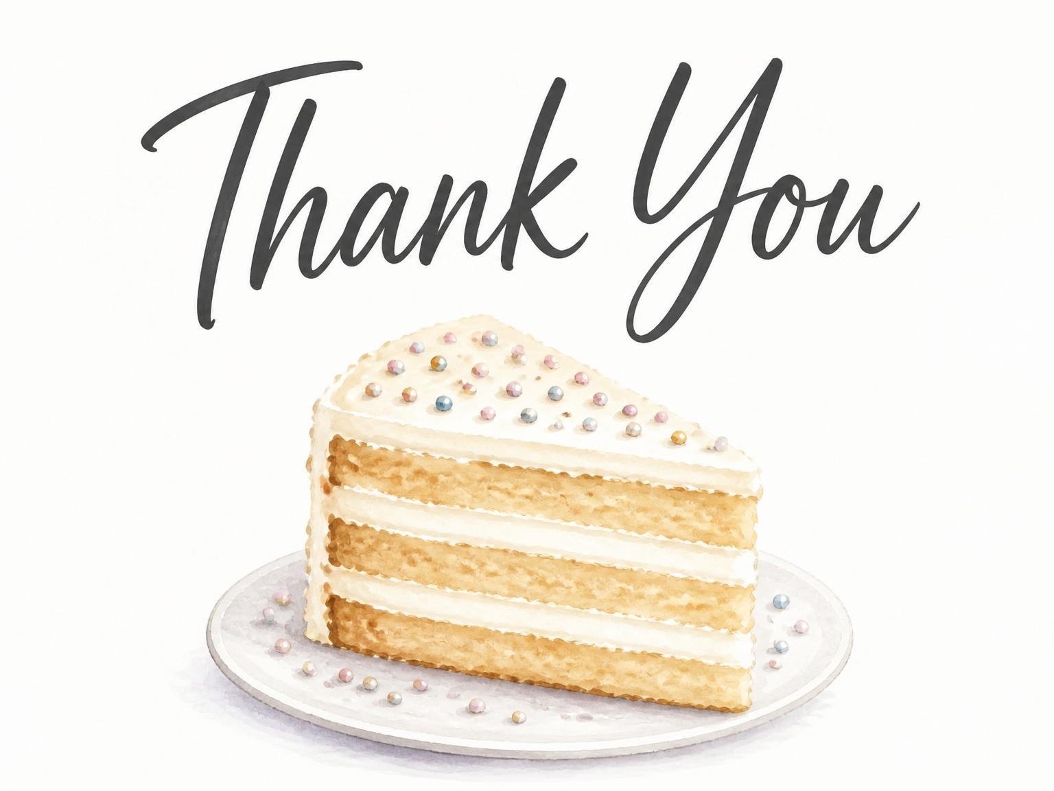 The matching thank-you card for the Watercolor Vanilla Cake 20th Birthday Invitation invitation
