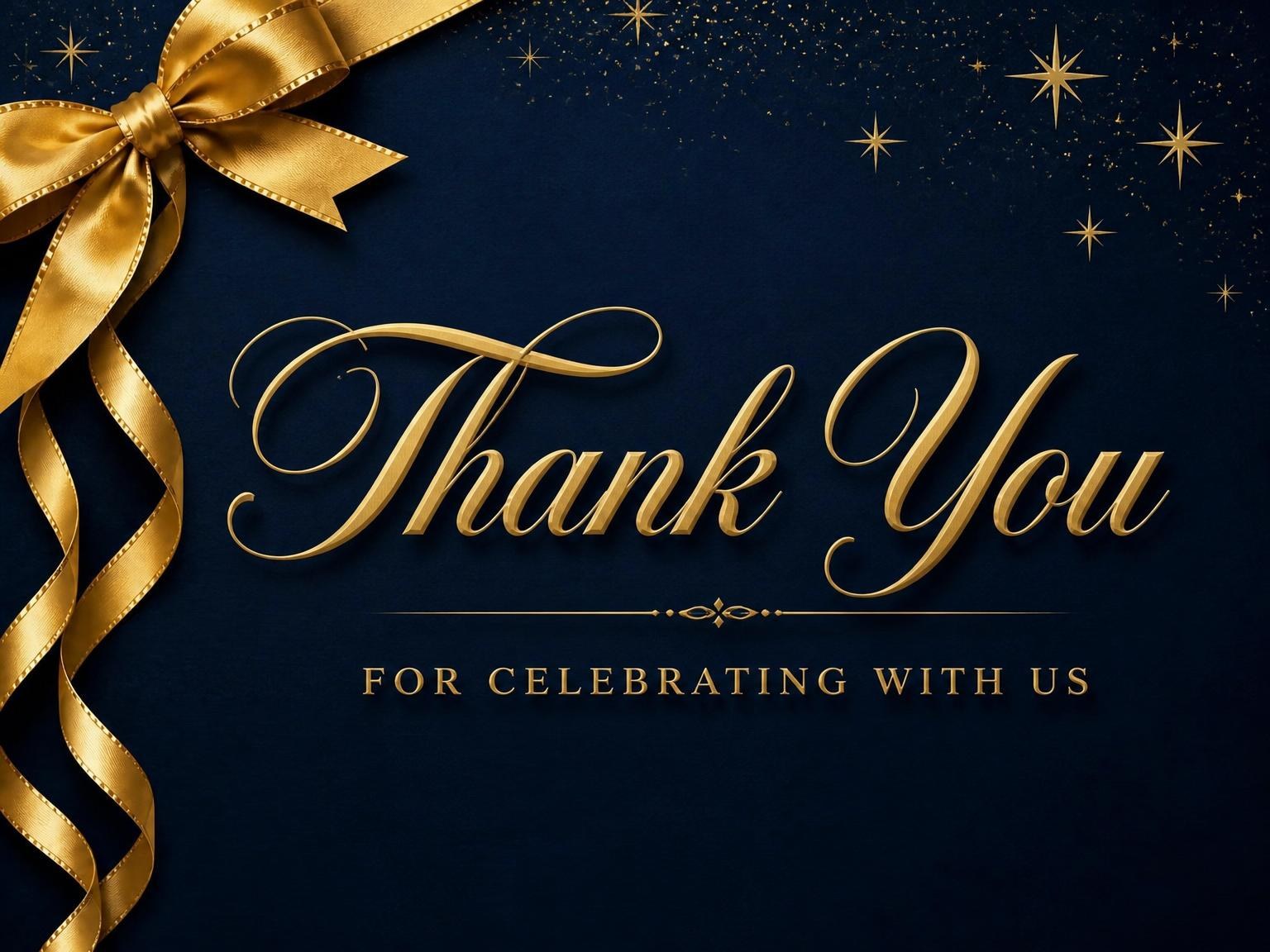 The matching thank-you card for the Navy Gold Ribbon 30th Birthday invitation