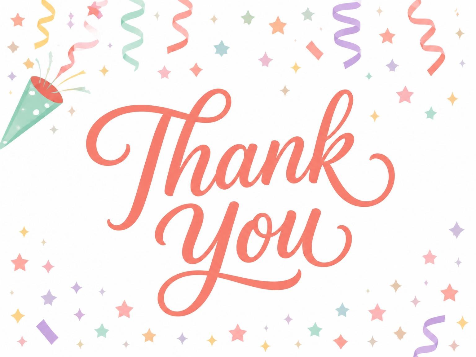 The matching thank-you card for the Pastel Confetti Party Poppers 6th Birthday invitation