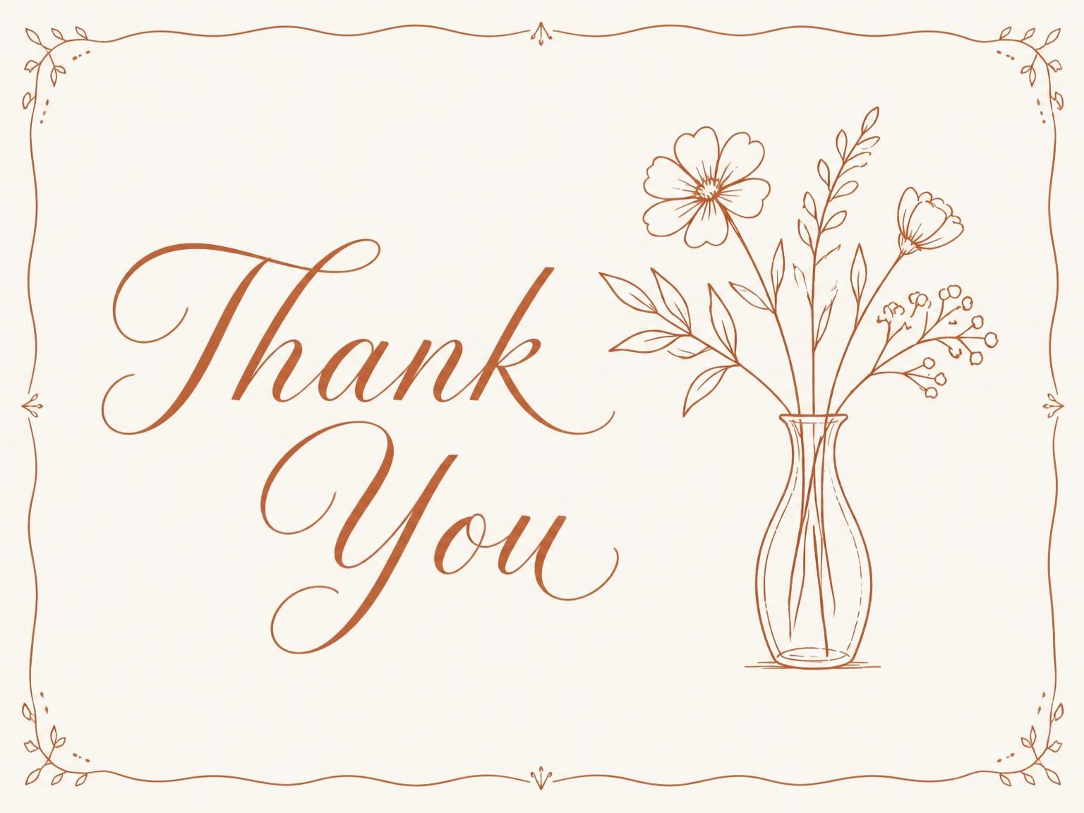 The matching thank-you card for the Terracotta Line Art Floral Bridal Shower invitation