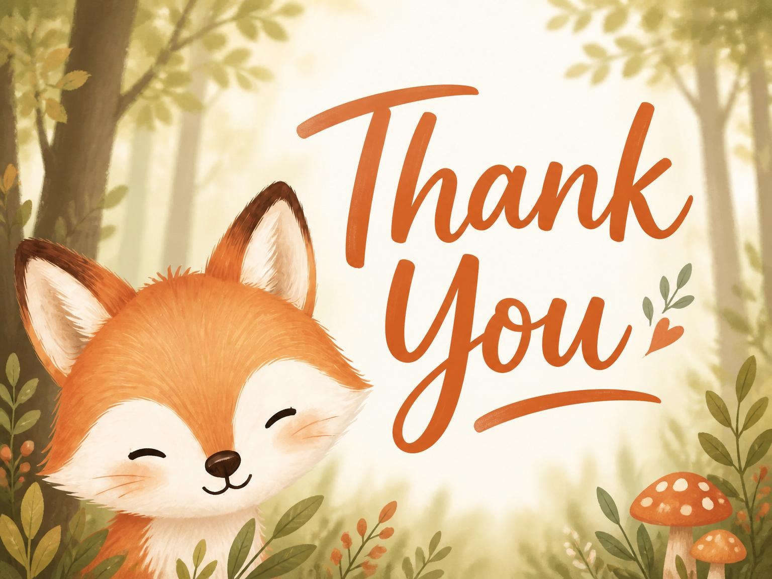 The matching thank-you card for the Earthy Watercolor Fox 2nd Birthday invitation