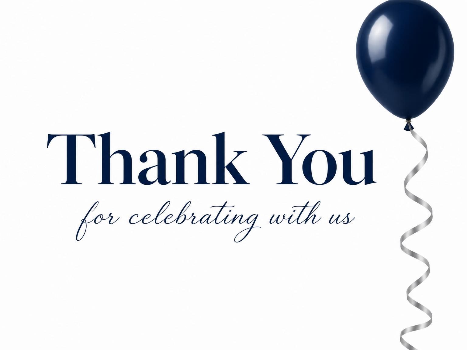 The matching thank-you card for the Navy Balloon 30th Birthday invitation
