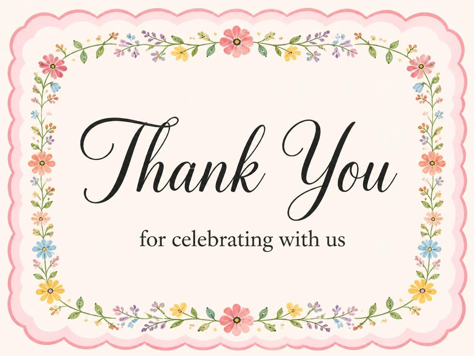 The matching thank-you card for the Cream Floral Vine 2nd Birthday invitation