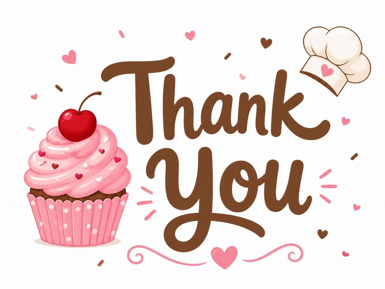 The matching thank-you card for the Pink Cupcake Chef 5th Birthday invitation