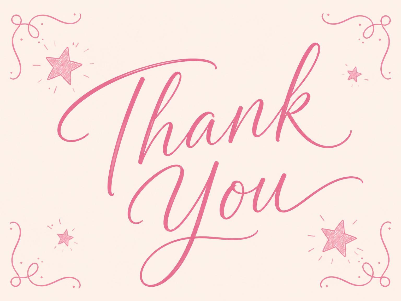 The matching thank-you card for the Pink Hand-Lettered Star 12th Birthday Invitation invitation