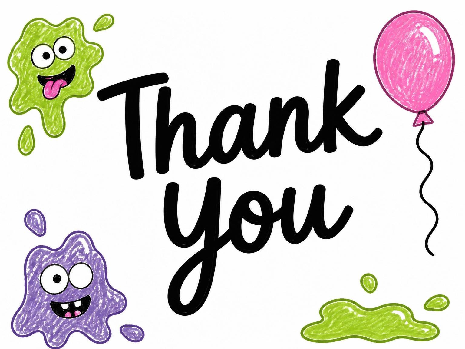 The matching thank-you card for the Neon Slime Doodle 4th Birthday Party invitation