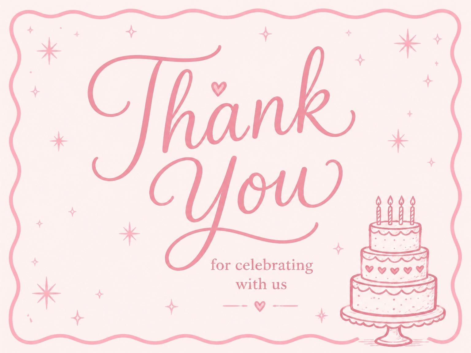 The matching thank-you card for the Blush Pink Cake 4th Birthday Invitation invitation