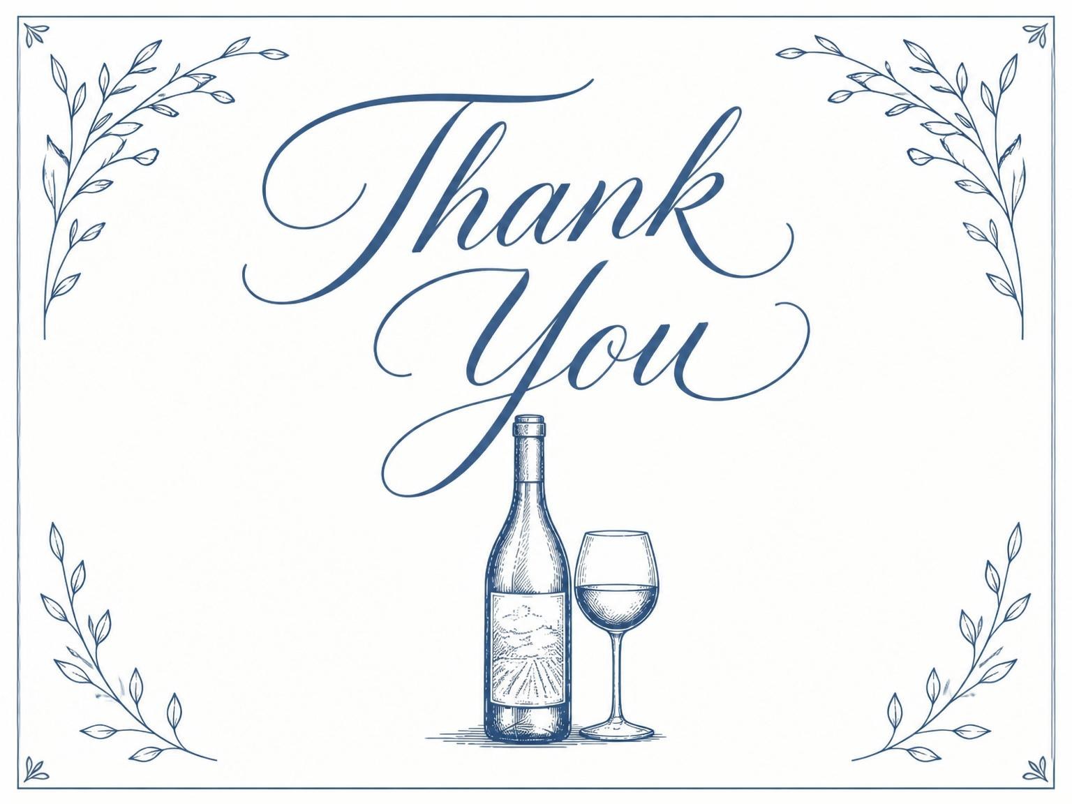 The matching thank-you card for the Blue Ink Vineyard Bridal Shower invitation