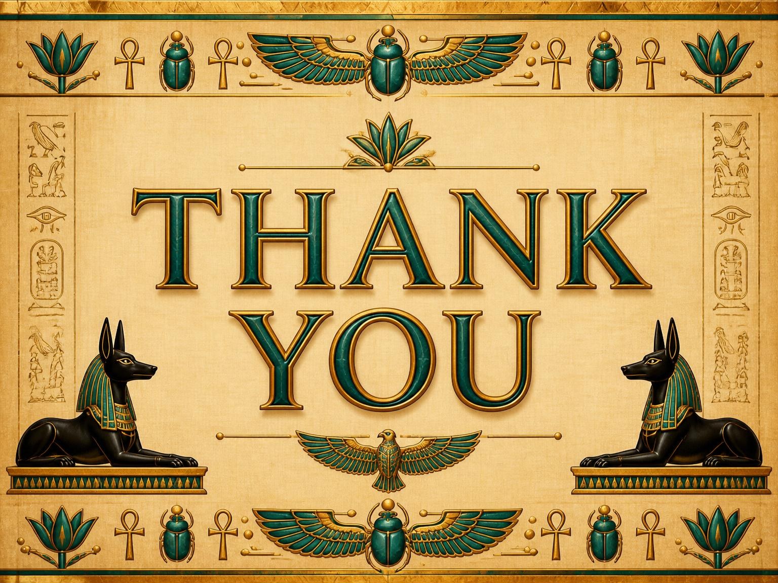 The matching thank-you card for the Gold Papyrus Egyptian 8th Birthday invitation