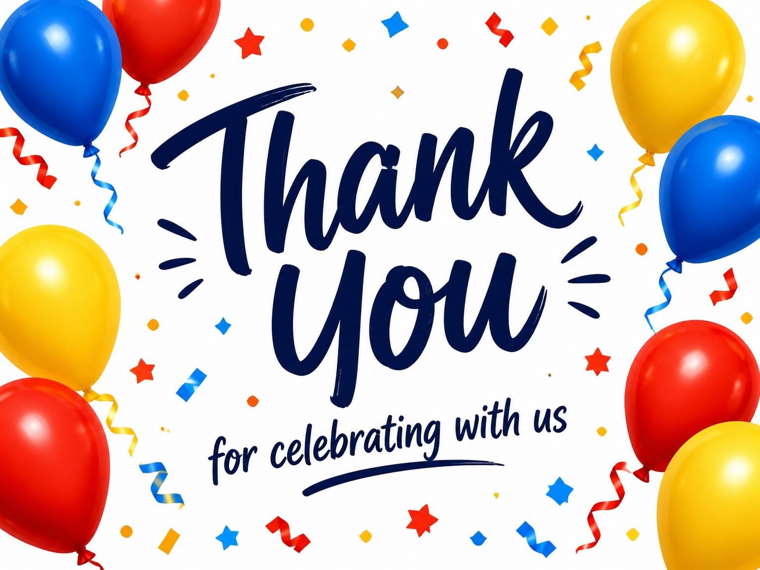The matching thank-you card for the Primary Color Balloon Kids' 3rd Birthday invitation