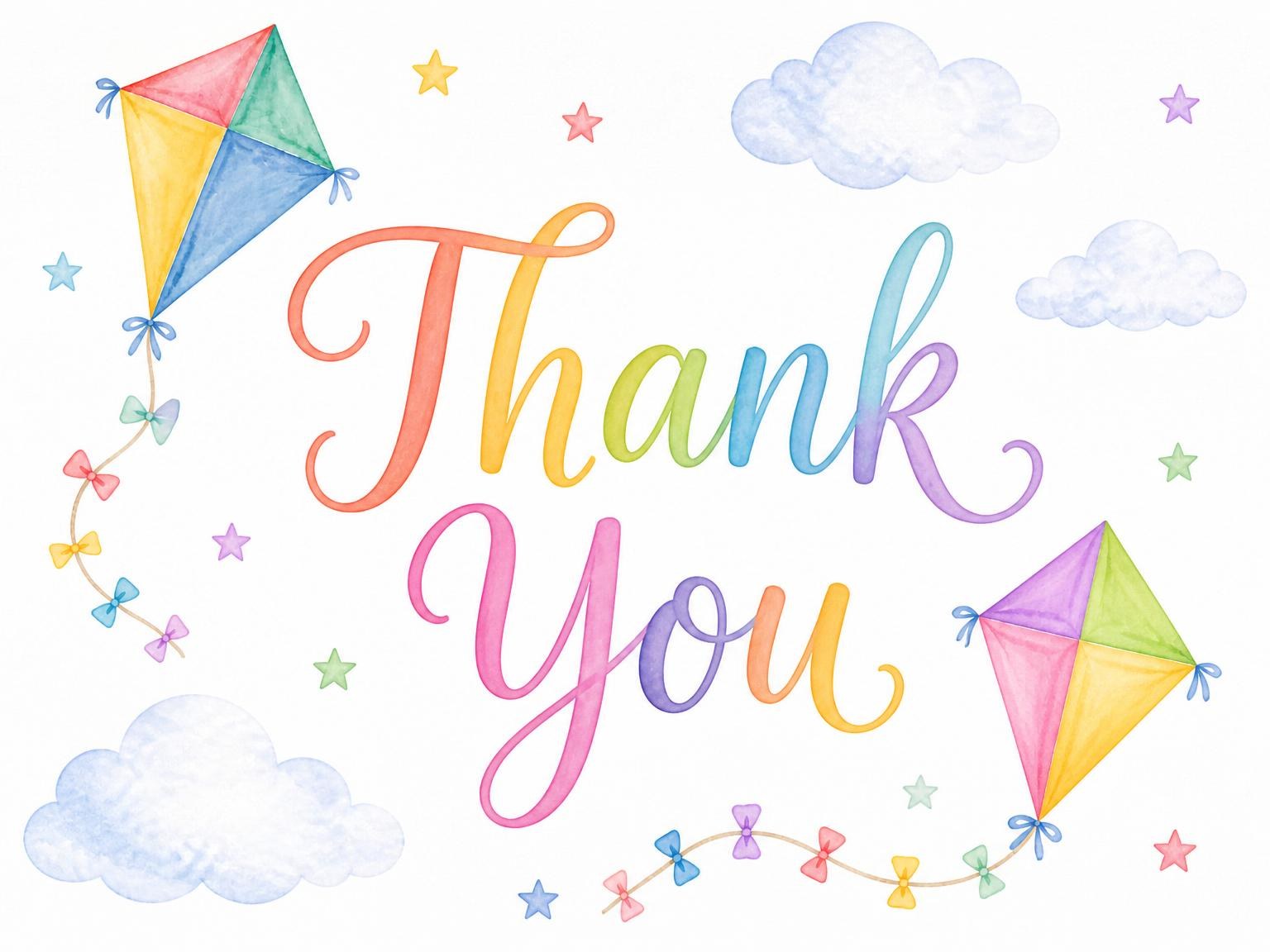 The matching thank-you card for the Watercolor Kite 3rd Birthday Invitation invitation