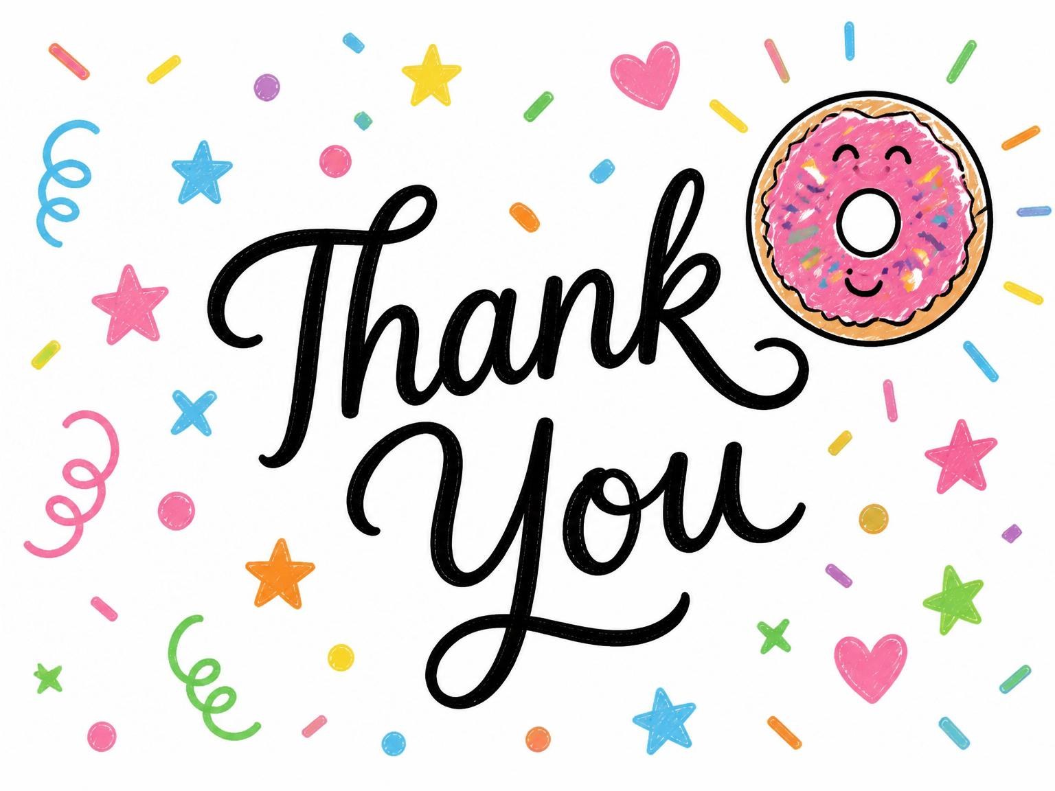 The matching thank-you card for the Crayon Donut Character 2nd Birthday Invitation invitation