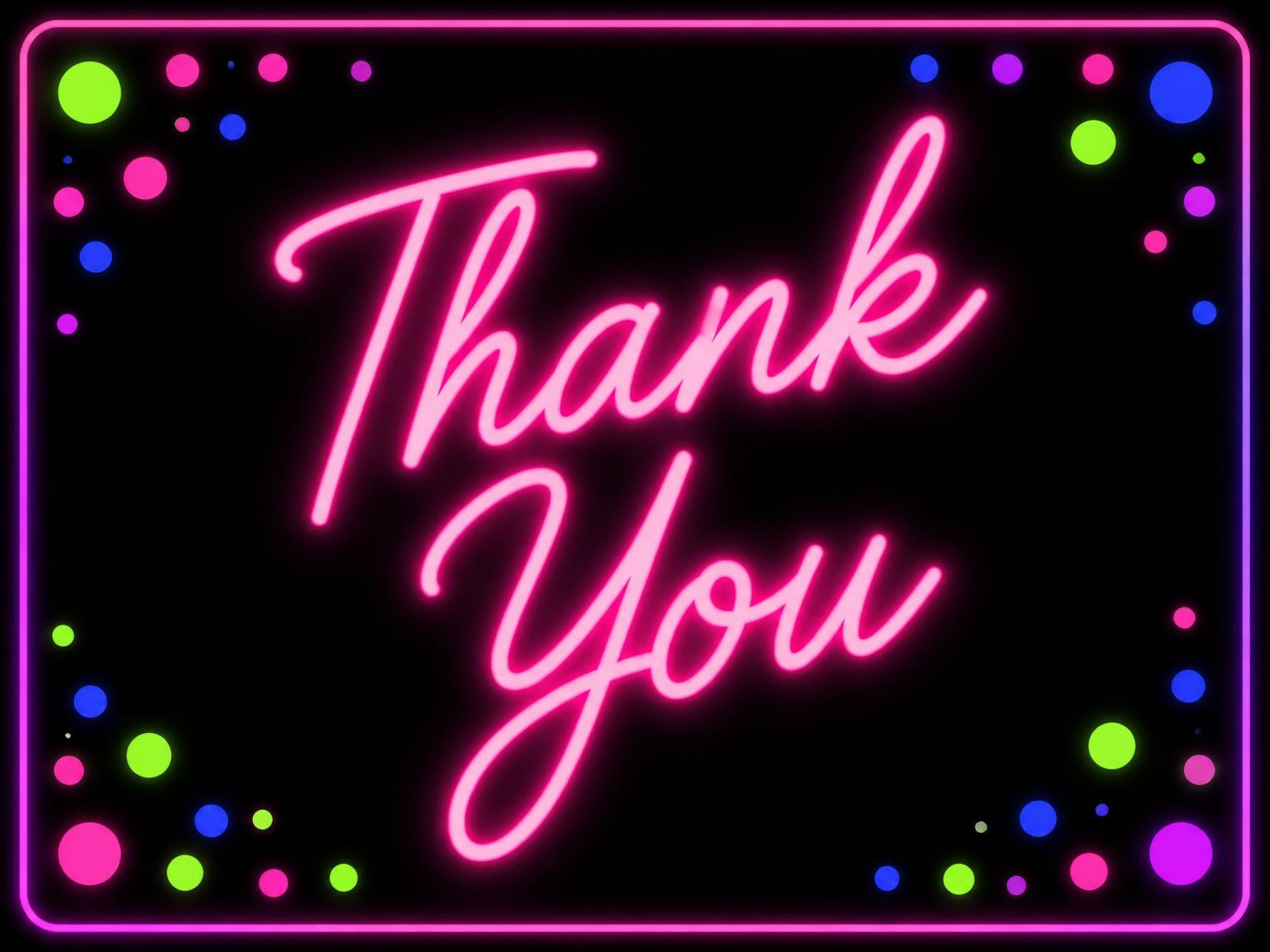 The matching thank-you card for the Neon Glow Number 5th Birthday Party invitation