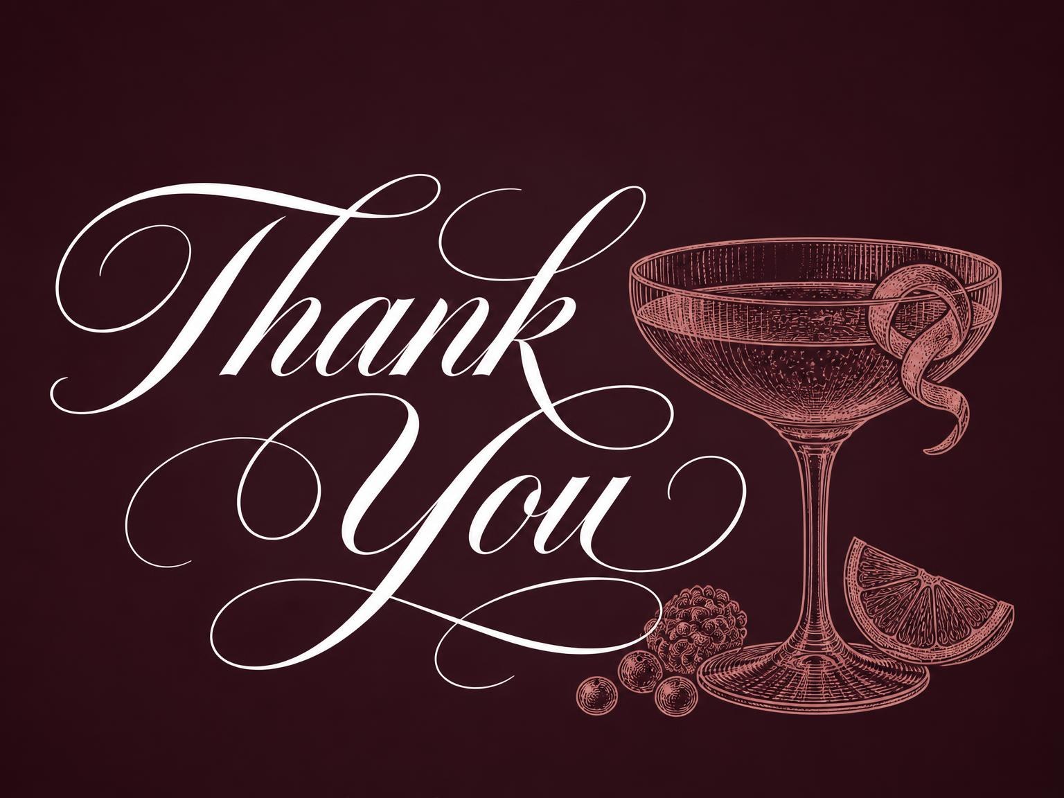 The matching thank-you card for the Burgundy Cocktail 70th Birthday Invitation invitation