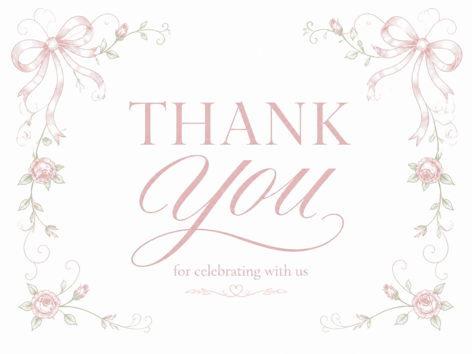 The matching thank-you card for the Blush Rose Carriage Baby Shower invitation