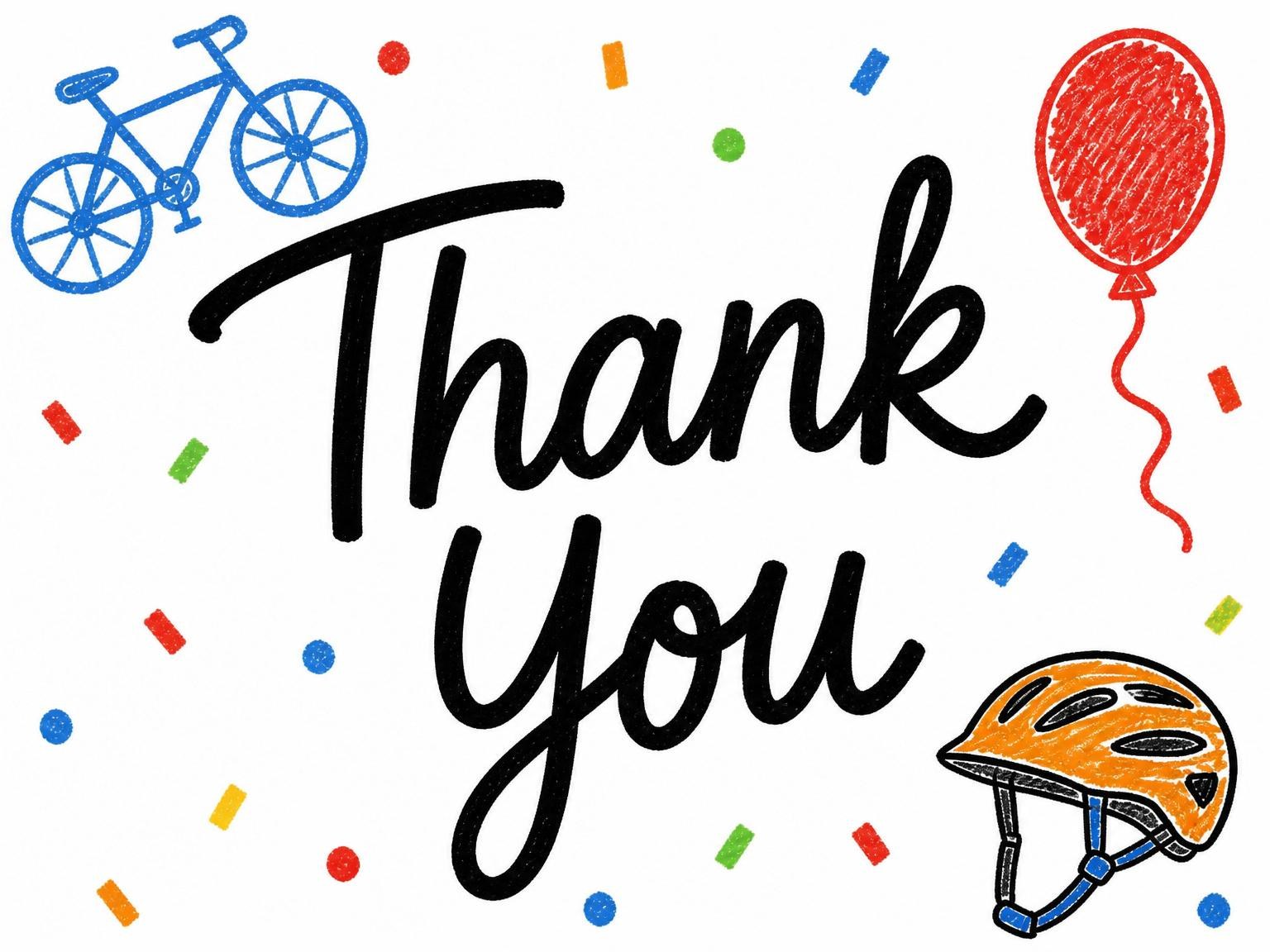 The matching thank-you card for the Crayon Bicycle Motif 10th Birthday invitation