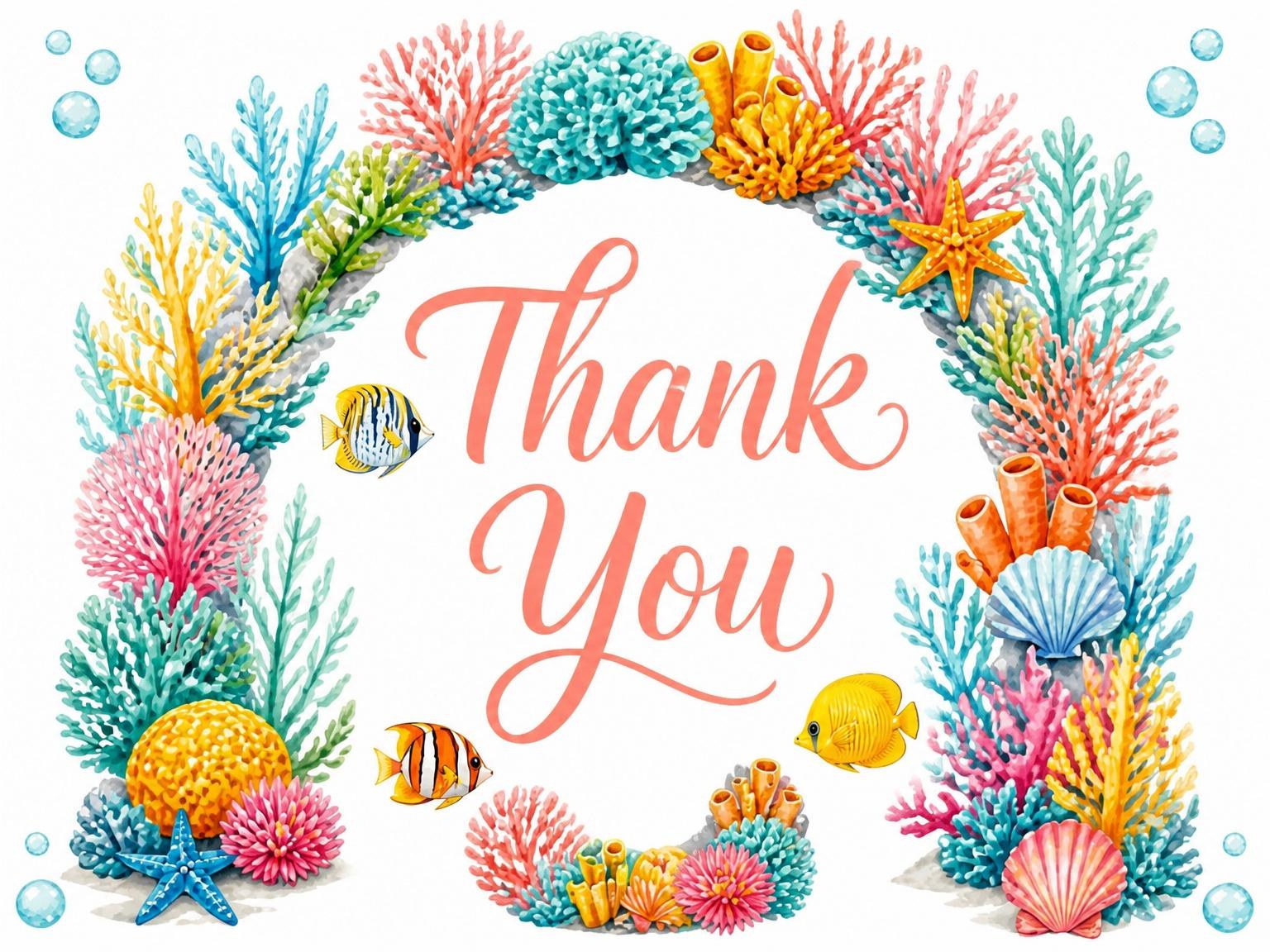 The matching thank-you card for the Watercolor Coral Reef 3rd Birthday invitation
