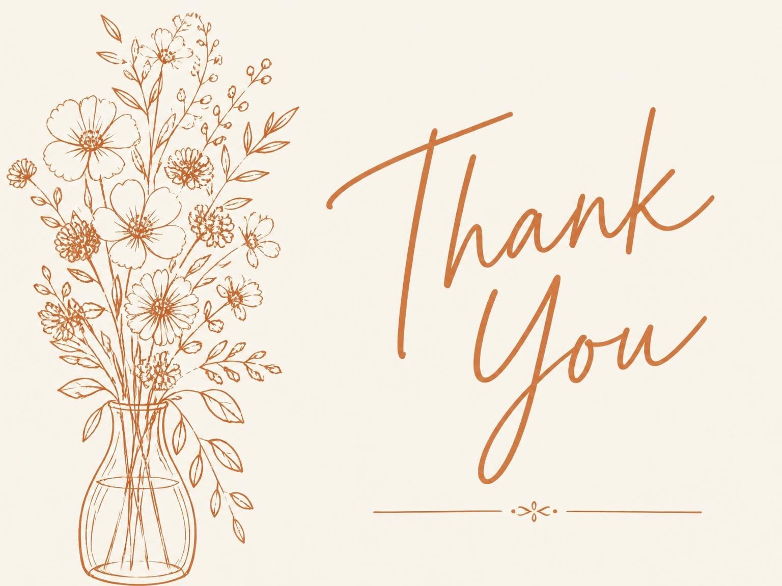 The matching thank-you card for the Terracotta Line-Art Floral 45th Birthday Invitation invitation