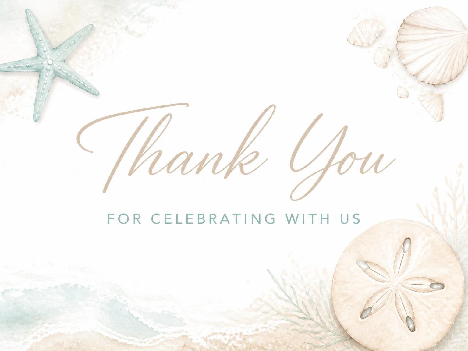 The matching thank-you card for the Soft Watercolor Seashell Beach Party invitation