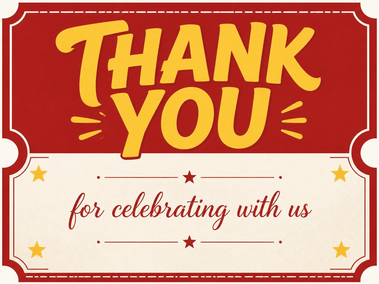 The matching thank-you card for the Red and Yellow Cinema Ticket Baby Shower invitation