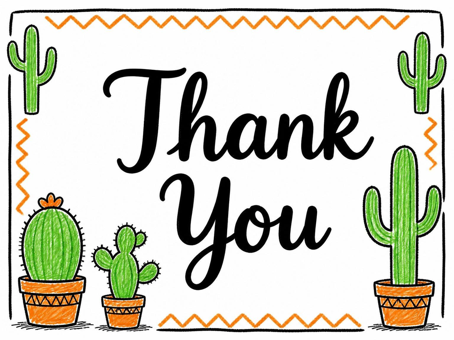 The matching thank-you card for the Crayon Cactus 10th Birthday Invitation invitation