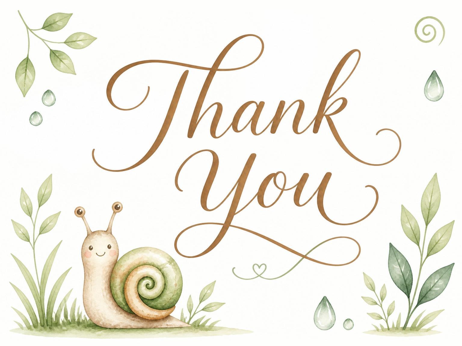 The matching thank-you card for the Earth Tone Snail 1st Birthday invitation