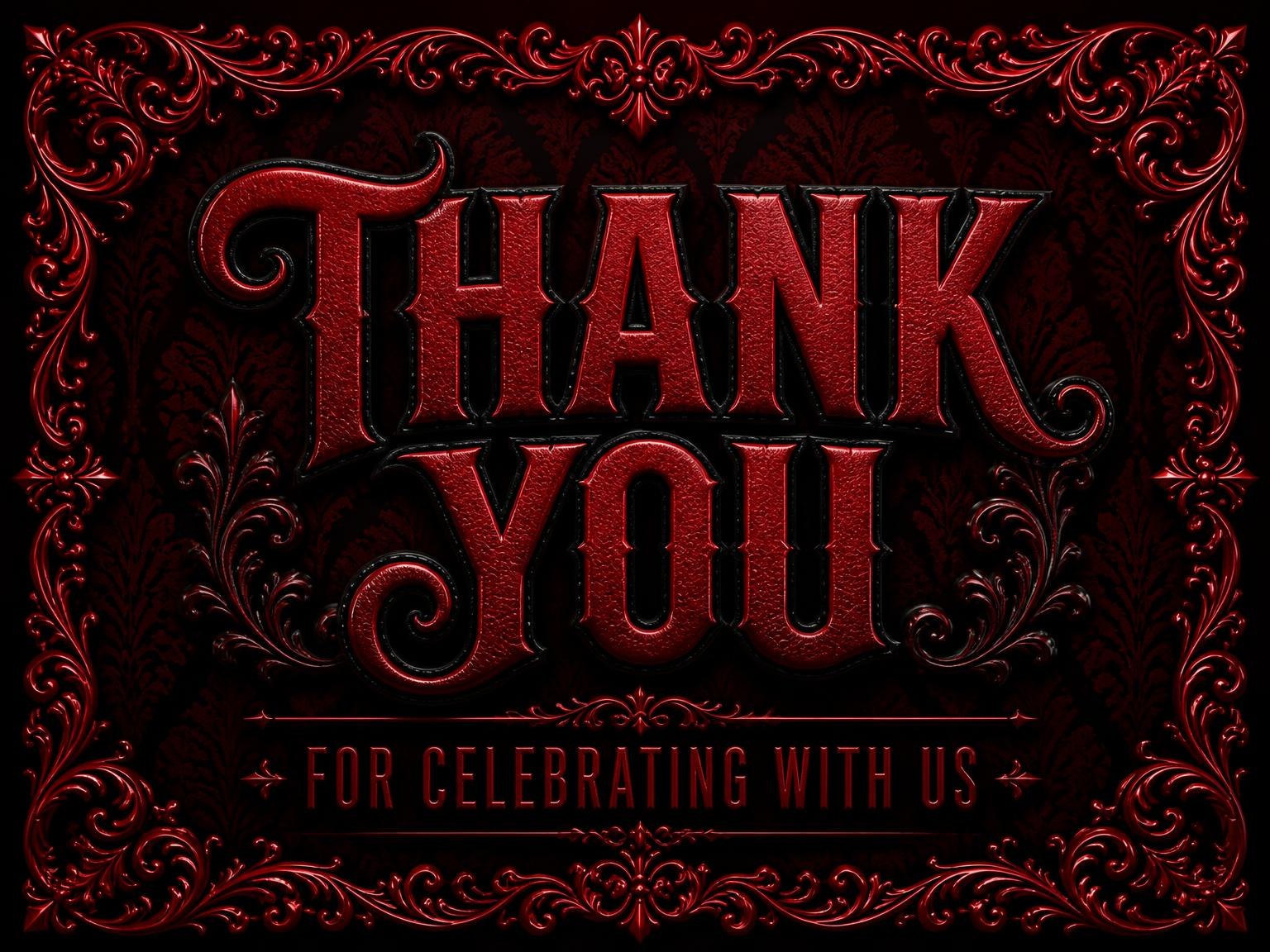 The matching thank-you card for the Red Leather 40th Baroque Milestone Birthday invitation