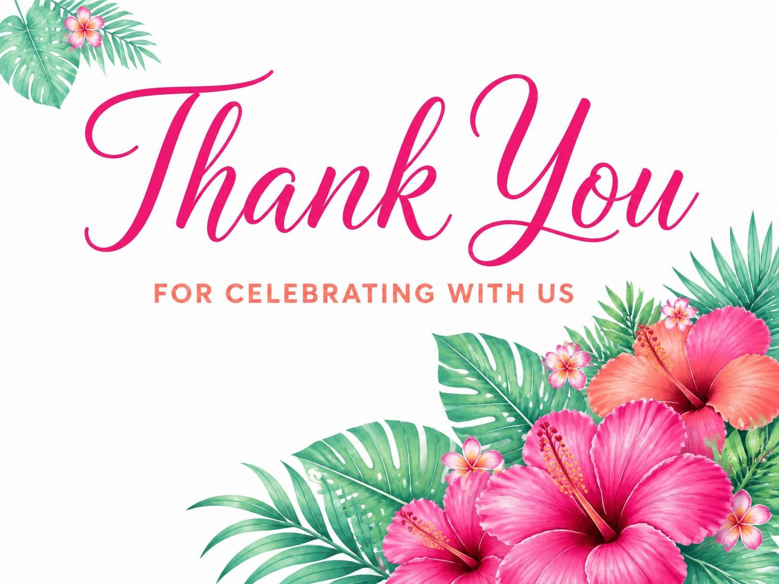 The matching thank-you card for the Pink Hibiscus Tropical Beach Party invitation