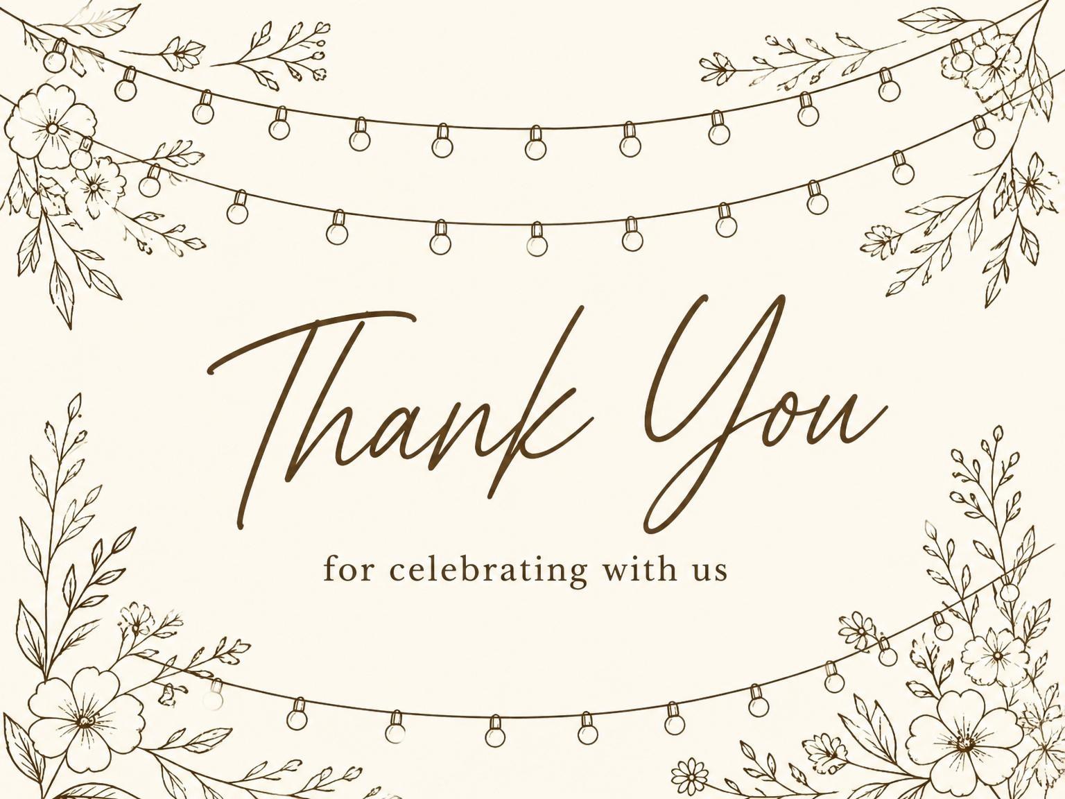 The matching thank-you card for the Cream Botanical String Light 55th Birthday invitation