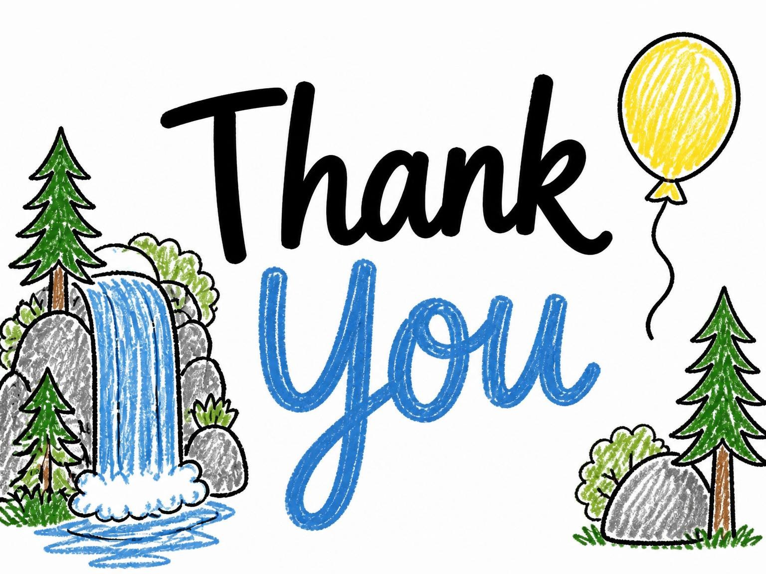 The matching thank-you card for the Crayon Waterfall Forest 3rd Birthday invitation