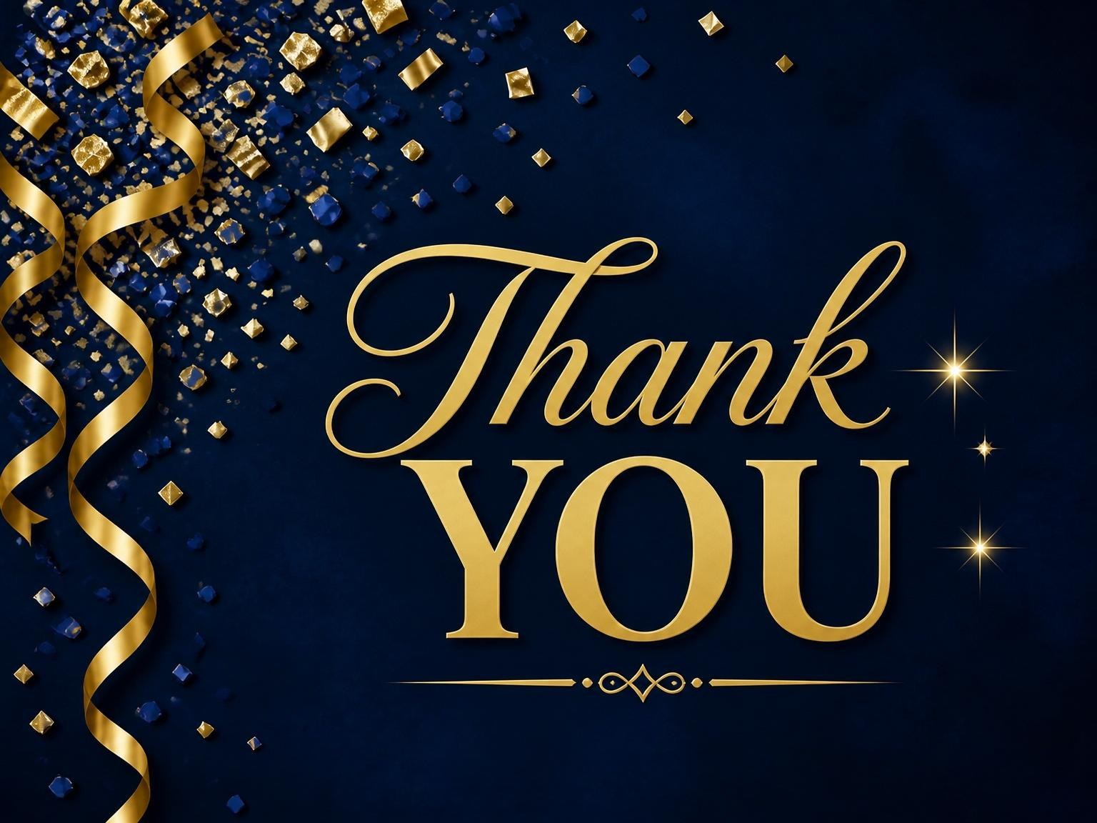 The matching thank-you card for the Navy Velvet Gold Streamer 60th Birthday invitation