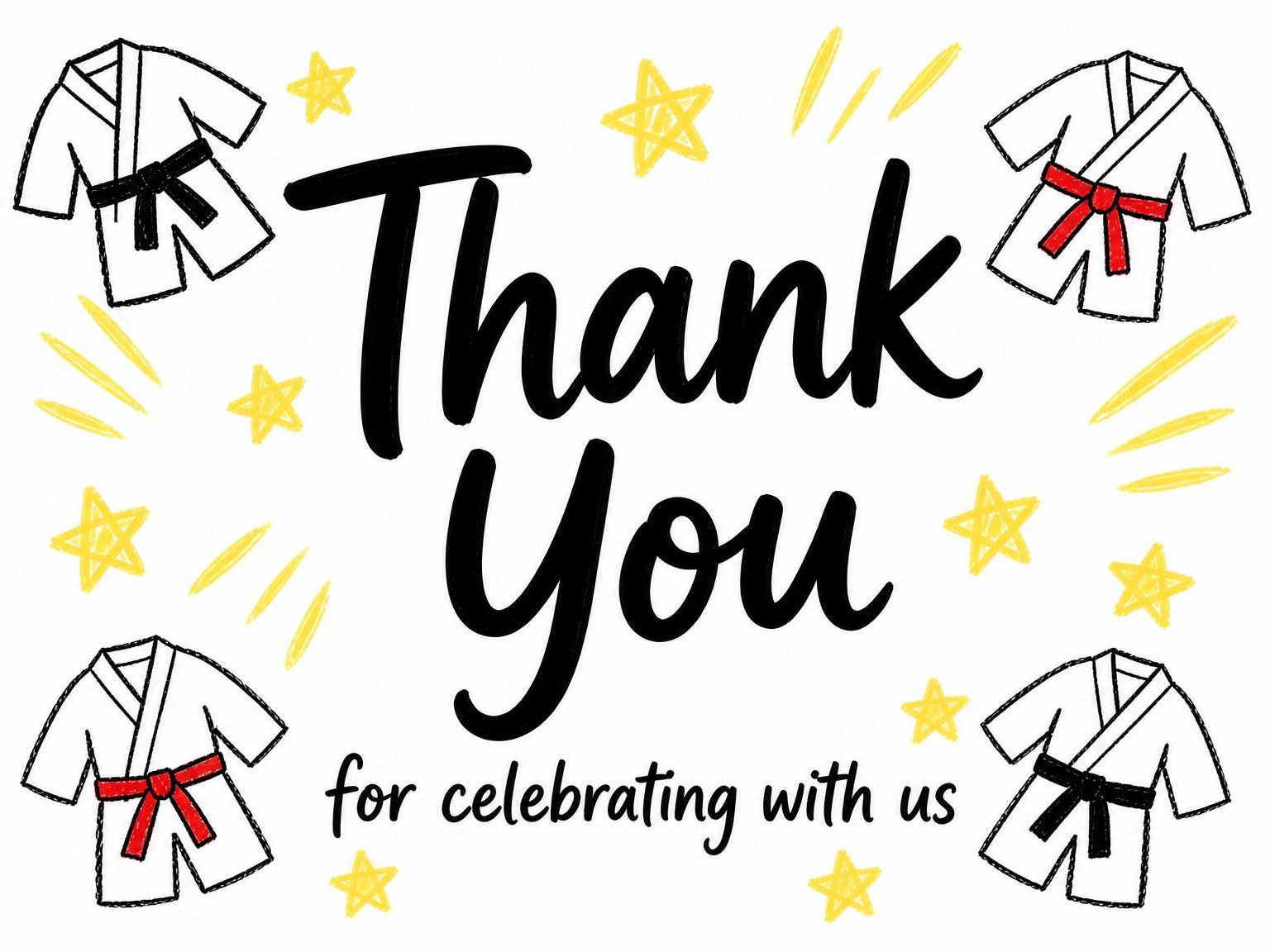 The matching thank-you card for the Crayon Karate Gi 9th Birthday invitation