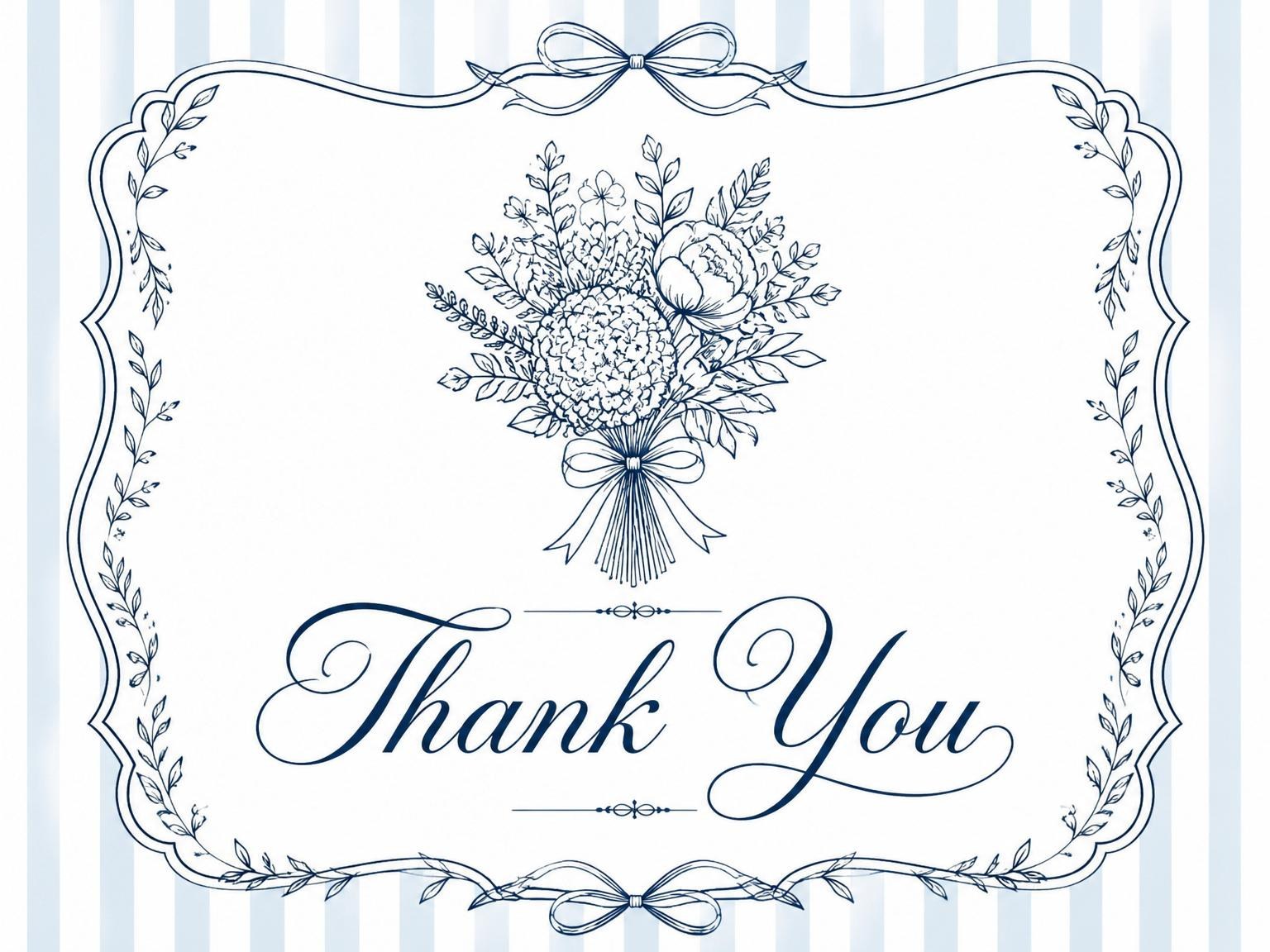 The matching thank-you card for the Navy Blue Botanical Bridal Shower invitation