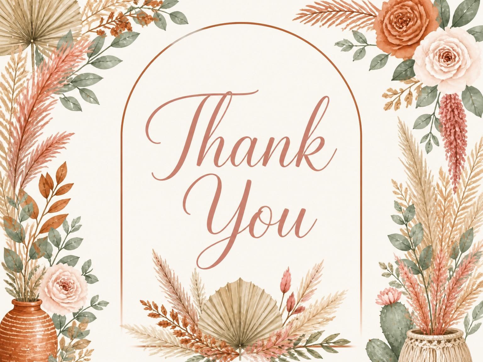The matching thank-you card for the Terracotta Pampas Grass Bridal Shower invitation