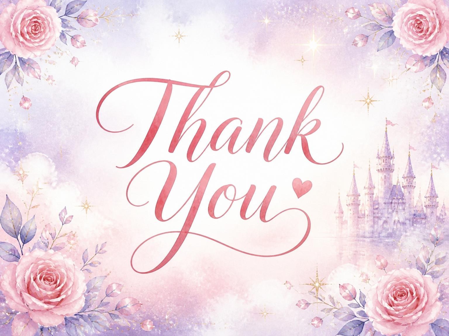 The matching thank-you card for the Watercolor Pastel Castle 6th Birthday invitation