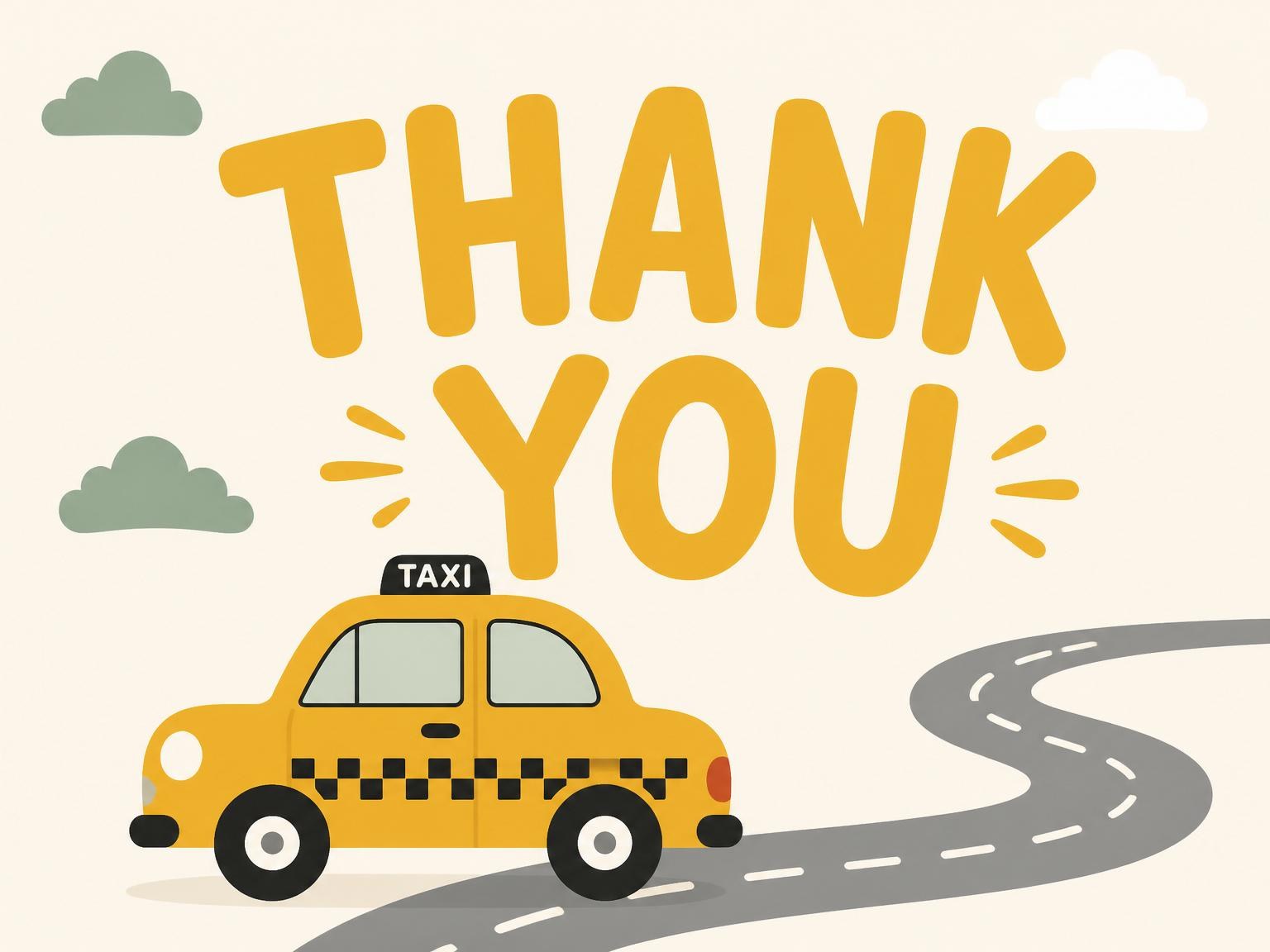 The matching thank-you card for the Yellow Taxi Cab 3rd Birthday invitation