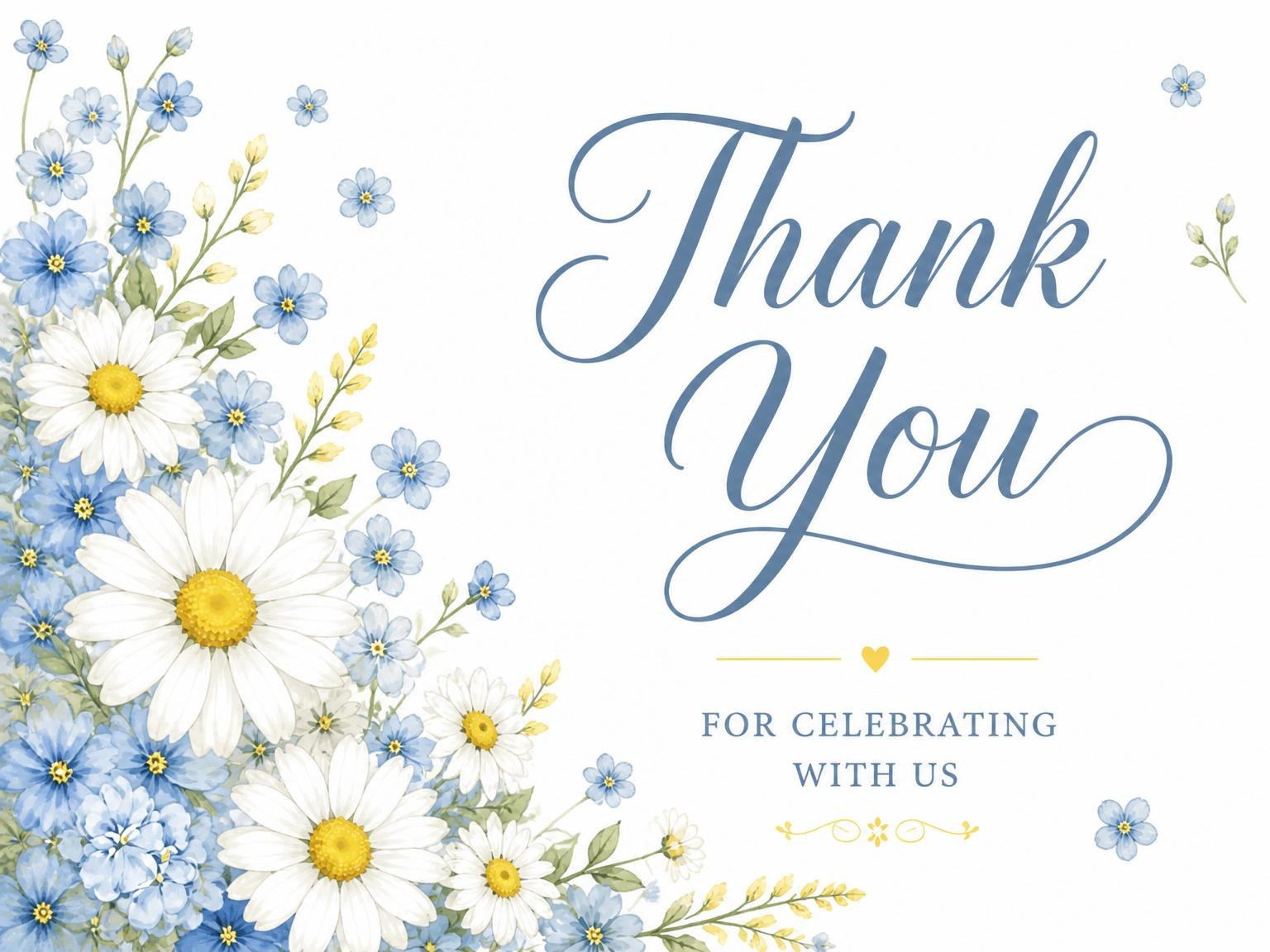The matching thank-you card for the Blue Daisy Watercolor Bridal Shower invitation