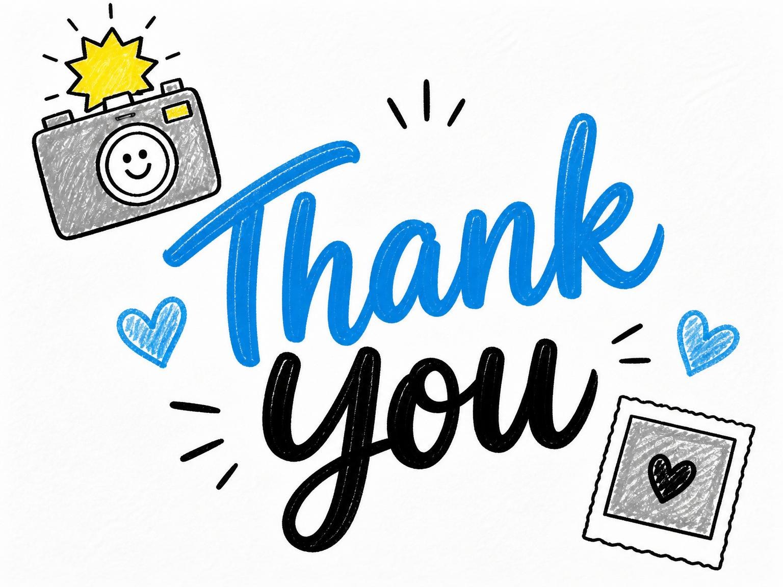 The matching thank-you card for the Crayon Blue Camera 2nd Birthday invitation